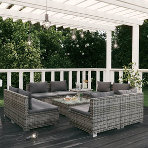 9-tlg. Garten-Lounge-Set mit Kissen Poly Rattan Grau