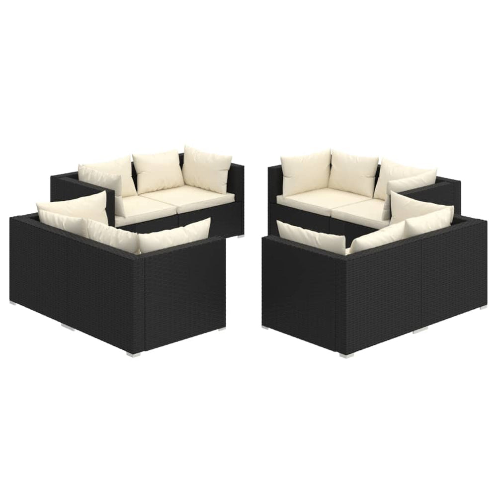 vidaXL Salon de jardin 8 pièces avec coussins résine tressée noir