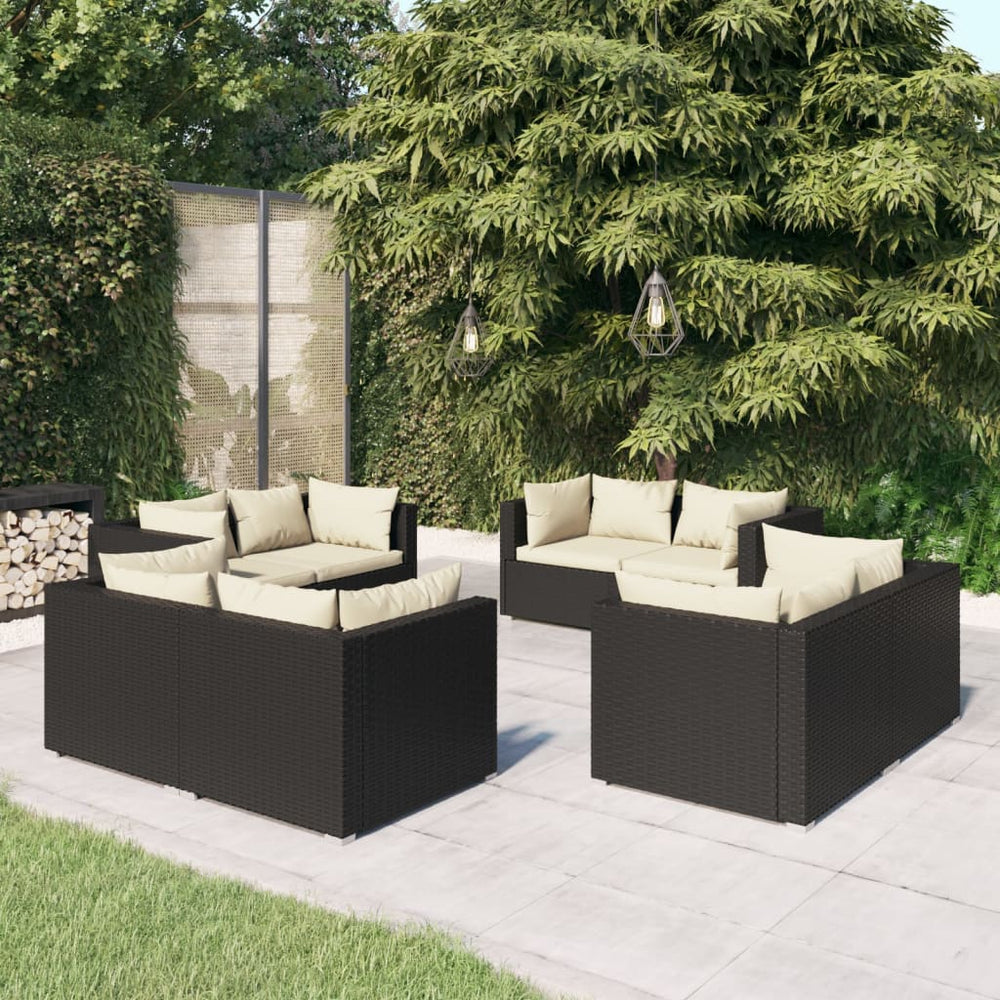 vidaXL Salon de jardin 8 pièces avec coussins résine tressée noir