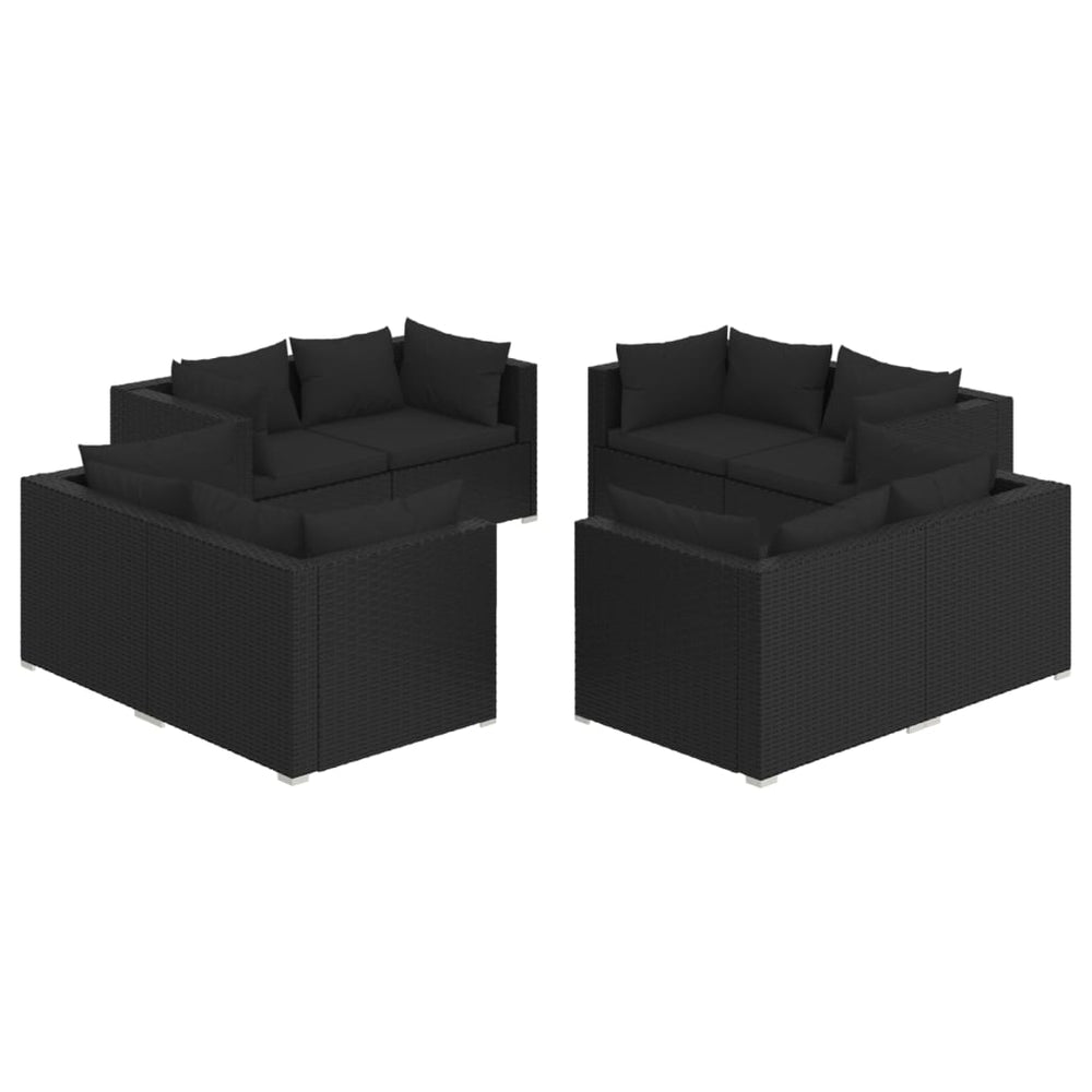 vidaXL Salon de jardin 8 pièces avec coussins résine tressée noir