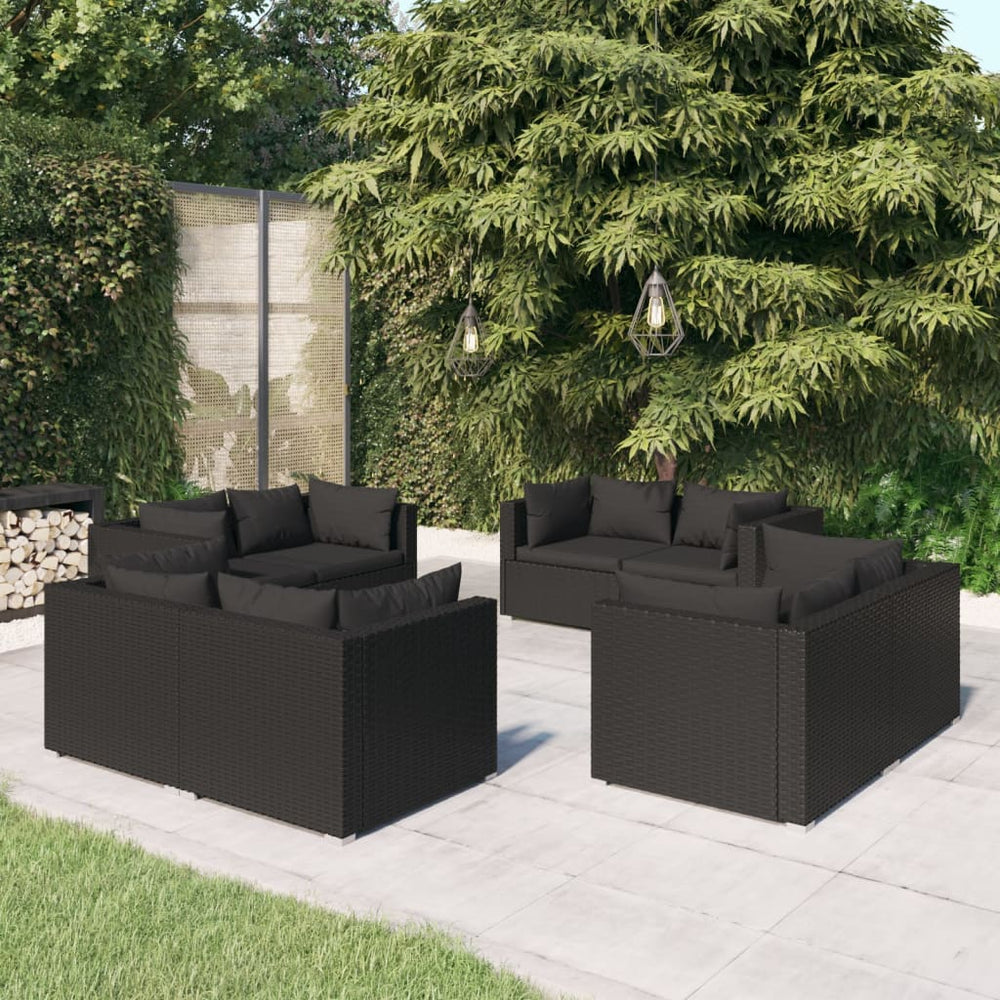 vidaXL Salon de jardin 8 pièces avec coussins résine tressée noir