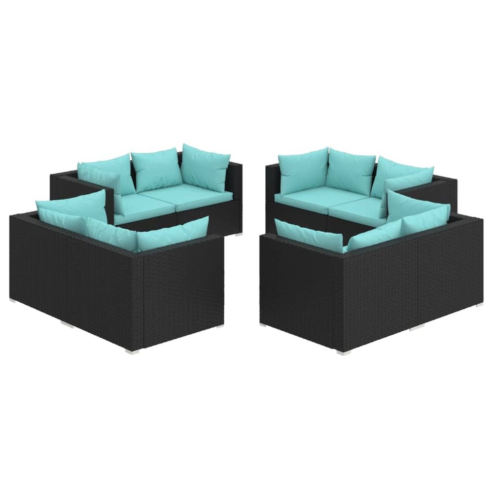 vidaXL Salon de jardin 8 pièces avec coussins résine tressée noir