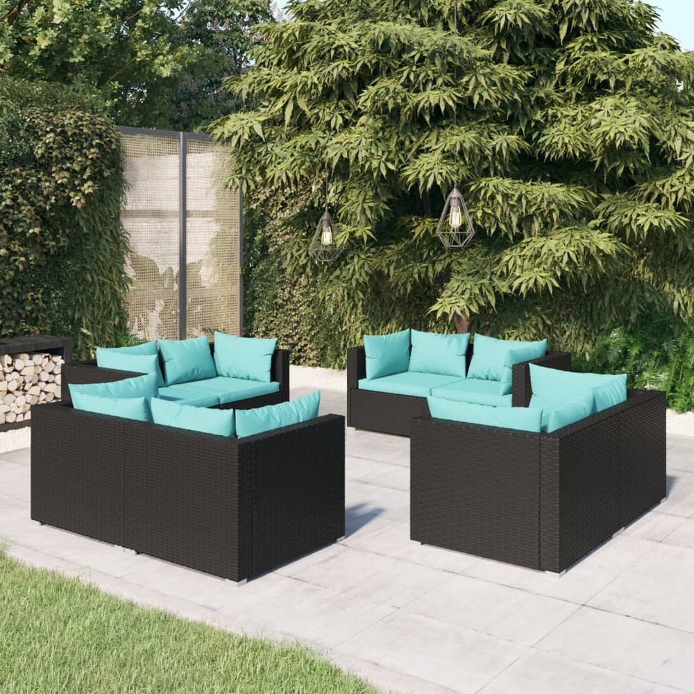 vidaXL Salon de jardin 8 pièces avec coussins résine tressée noir