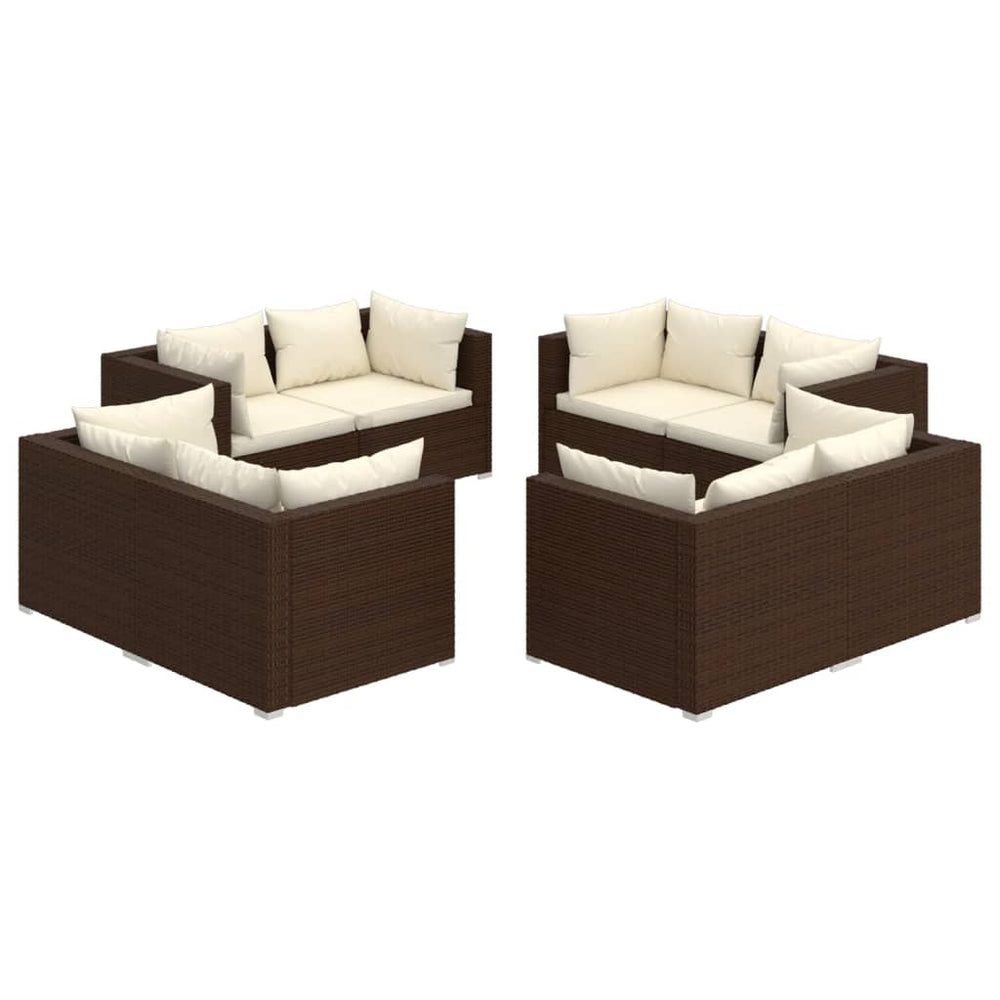 vidaXL Salon de jardin 8 pcs avec coussins résine tressée marron