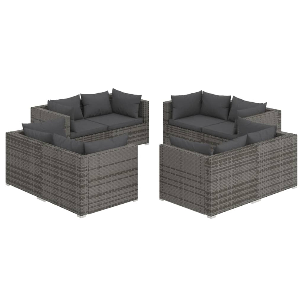 vidaXL Salon de jardin 8 pcs avec coussins résine tressée Gris