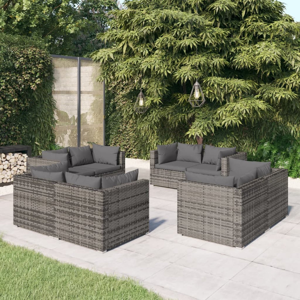 vidaXL Salon de jardin 8 pcs avec coussins résine tressée Gris