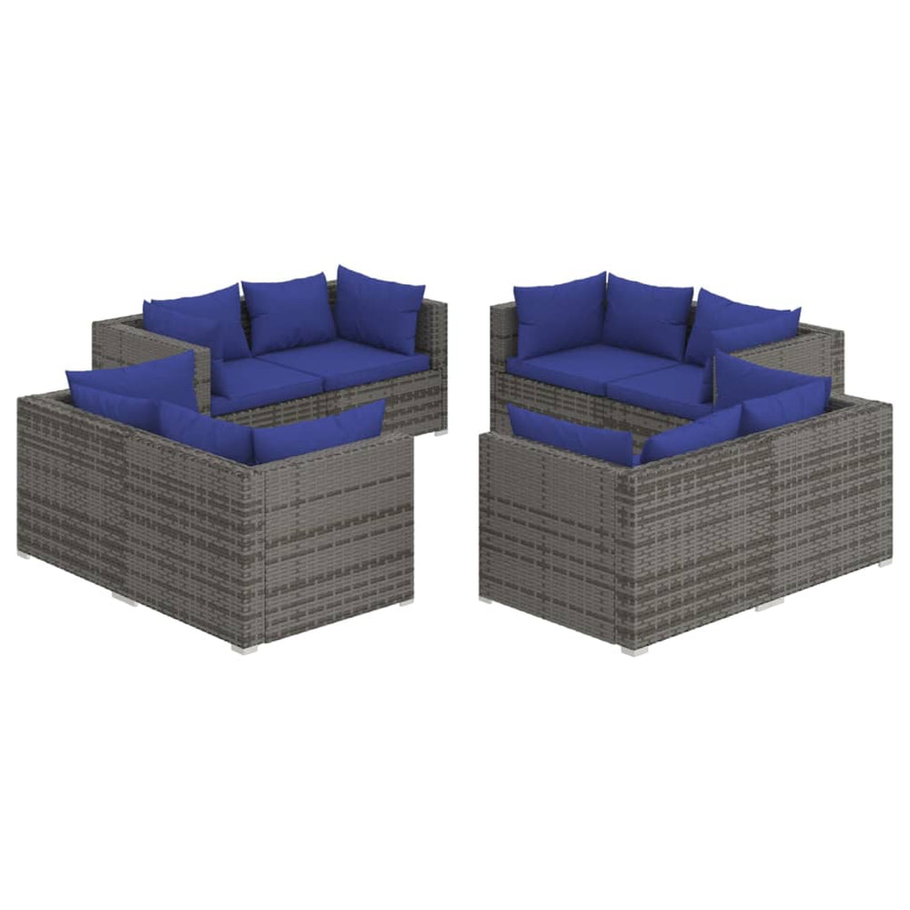 vidaXL Salon de jardin 8 pcs avec coussins résine tressée Gris