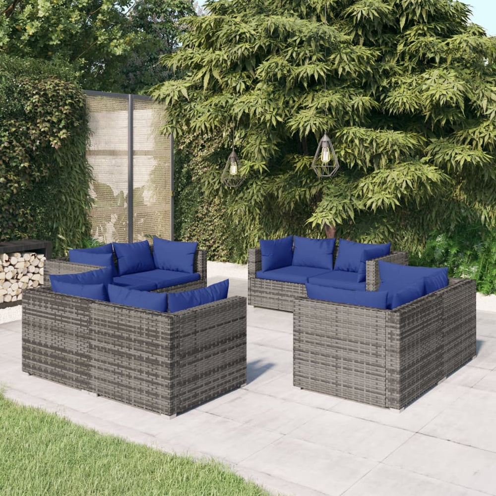 vidaXL Salon de jardin 8 pcs avec coussins résine tressée Gris