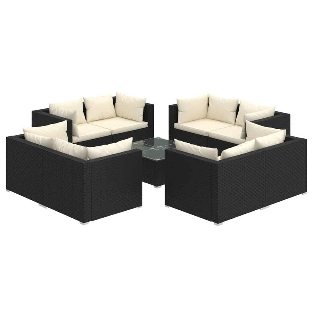 vidaXL Salon de jardin 9 pcs avec coussins résine tressée noir