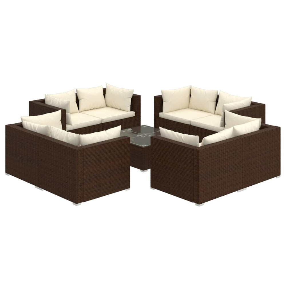 vidaXL Salon de jardin 9 pcs avec coussins résine tressée marron