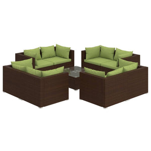 9-tlg. Garten-Lounge-Set mit Kissen Poly Rattan Braun