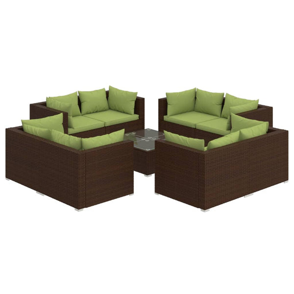 9-tlg. Garten-Lounge-Set mit Kissen Poly Rattan Braun