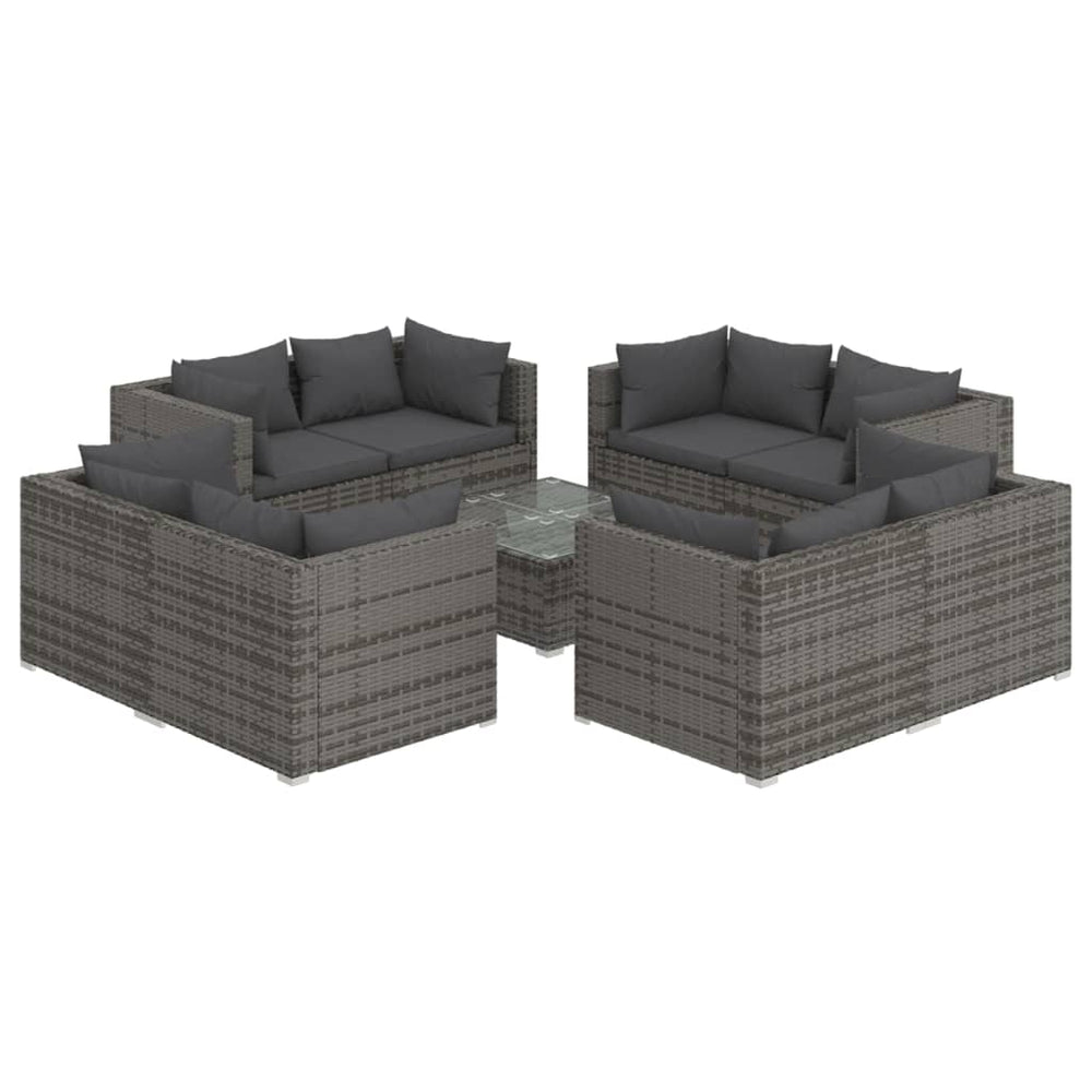 vidaXL Salon de jardin 9 pcs avec coussins résine tressée gris