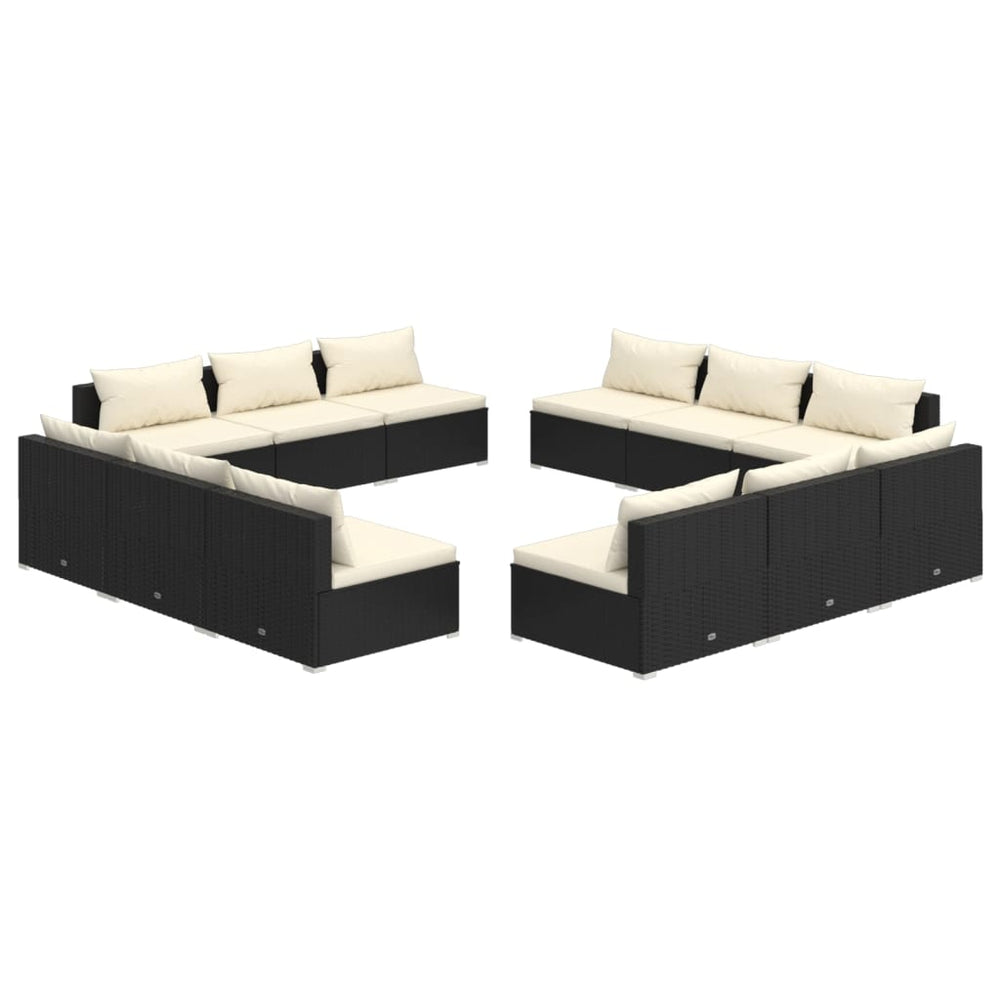 vidaXL Salon de jardin 12 pcs avec coussins résine tressée Noir