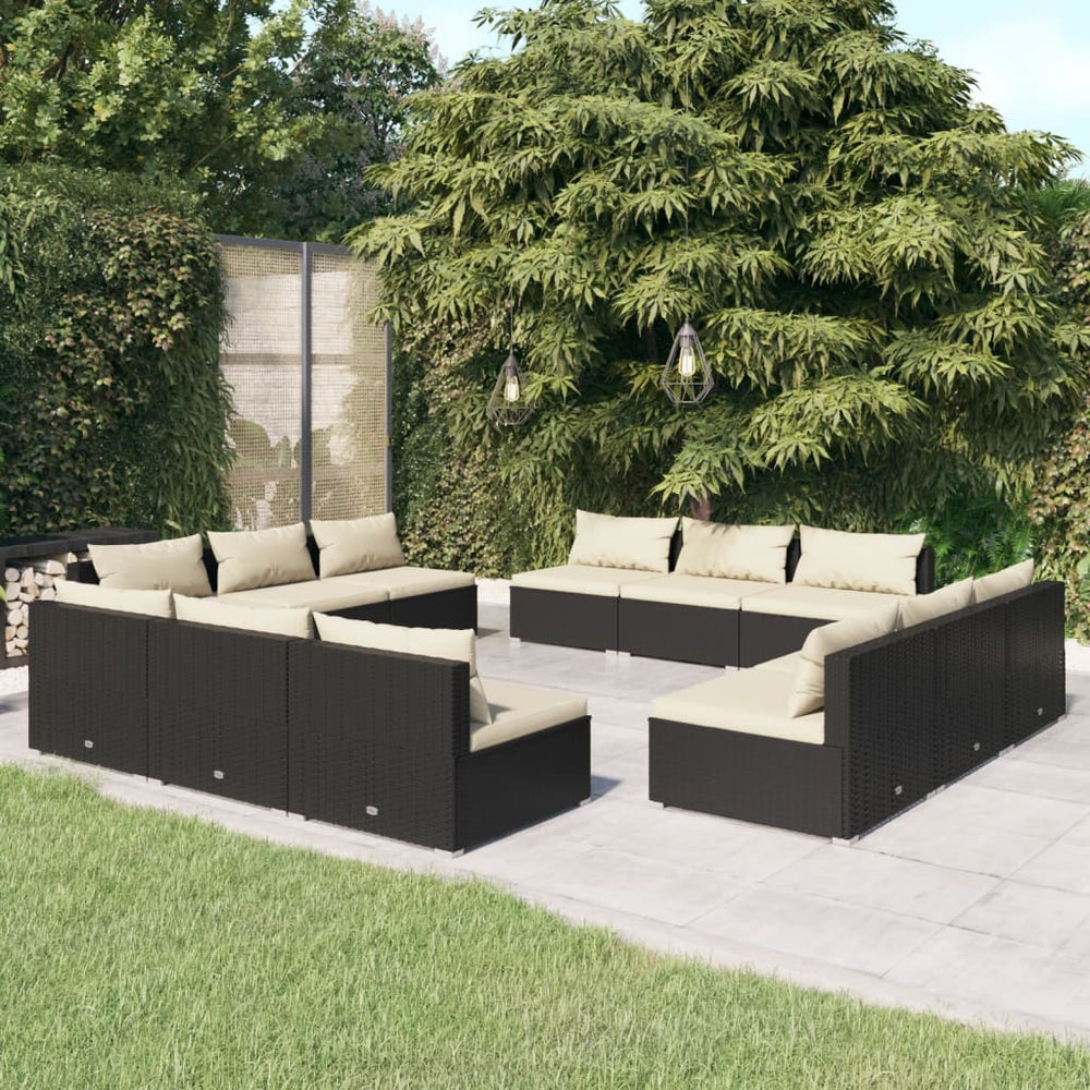 vidaXL Salon de jardin 12 pcs avec coussins résine tressée Noir