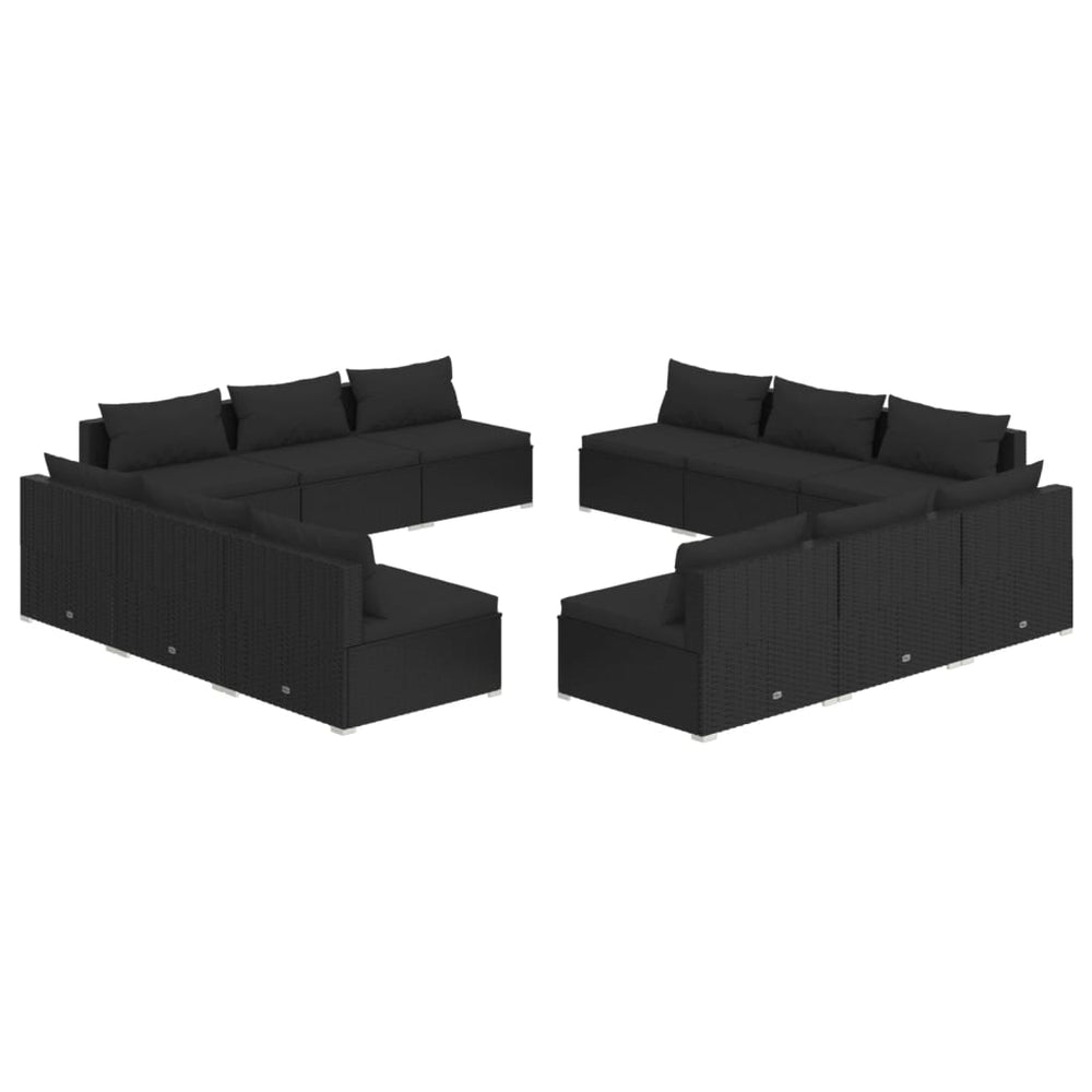 vidaXL Salon de jardin 12 pcs avec coussins résine tressée Noir