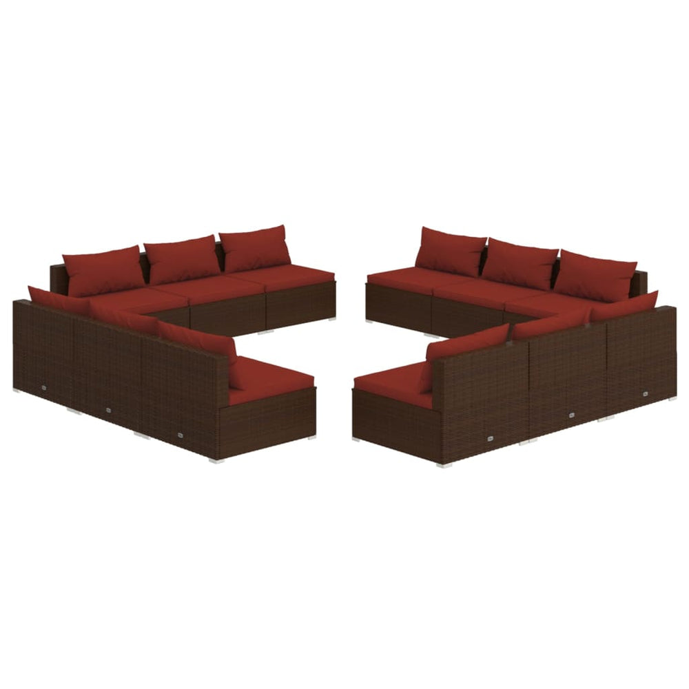 vidaXL Salon de jardin 12 pcs avec coussins résine tressée marron