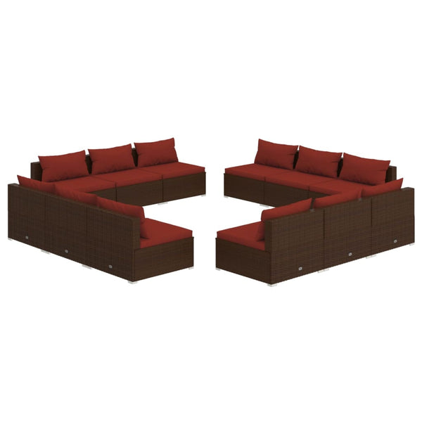 12-tlg. Garten-Lounge-Set mit Kissen Poly Rattan Braun