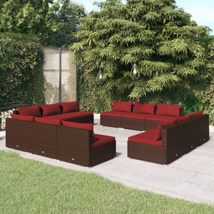 12-tlg. Garten-Lounge-Set mit Kissen Poly Rattan Braun
