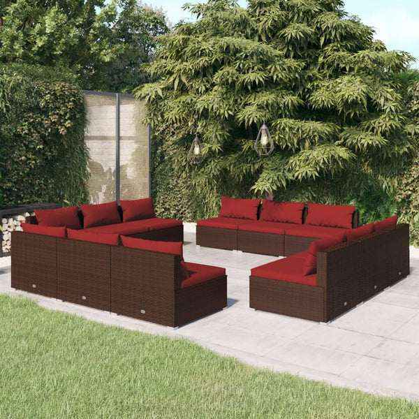 12-tlg. Garten-Lounge-Set mit Kissen Poly Rattan Braun