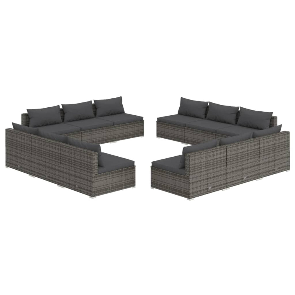 vidaXL Salon de jardin 12 pièces avec coussins en résine tressée gris