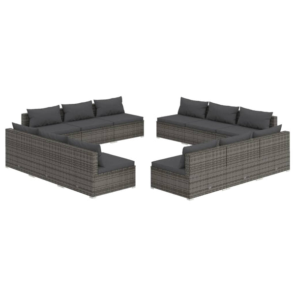 12-tlg. Garten-Lounge-Set mit Kissen Poly Rattan Grau
