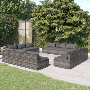 12-tlg. Garten-Lounge-Set mit Kissen Poly Rattan Grau