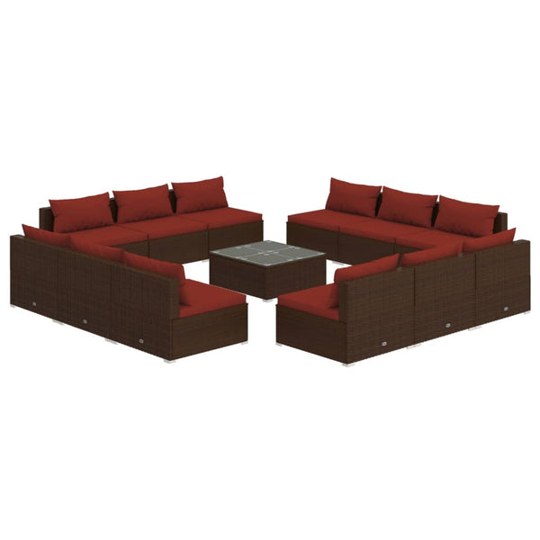 13-tlg. Garten-Lounge-Set mit Kissen Poly Rattan Braun