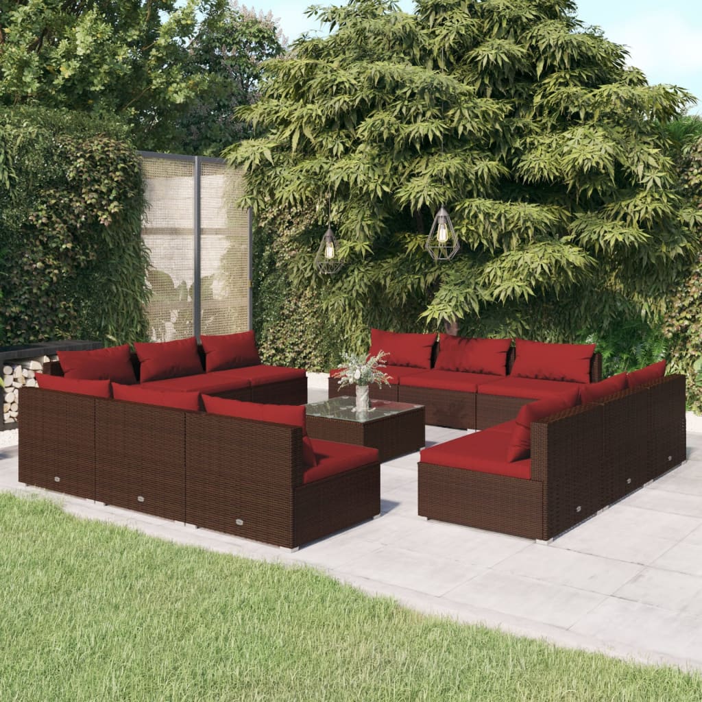 13-tlg. Garten-Lounge-Set mit Kissen Poly Rattan Braun