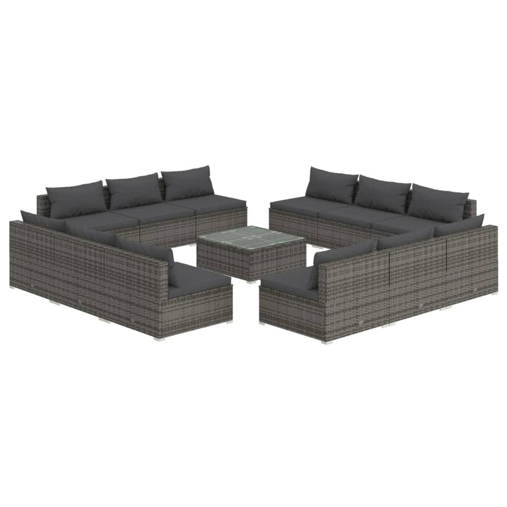 vidaXL Ensemble de jardin 13 pcs avec coussins en résine tressée gris