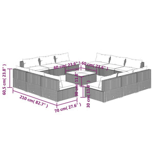 13-tlg. Garten-Lounge-Set mit Kissen Poly Rattan Grau