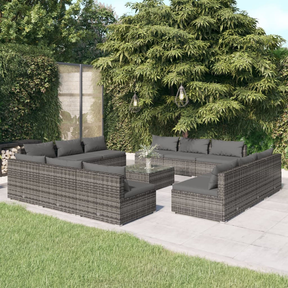 vidaXL Ensemble de jardin 13 pcs avec coussins en résine tressée gris