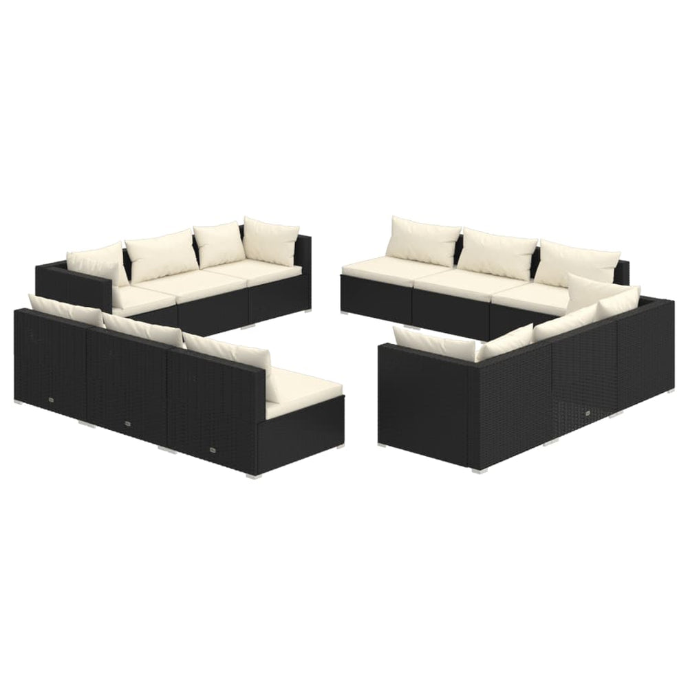 vidaXL Salon de jardin 12 pcs avec coussins résine tressée Noir