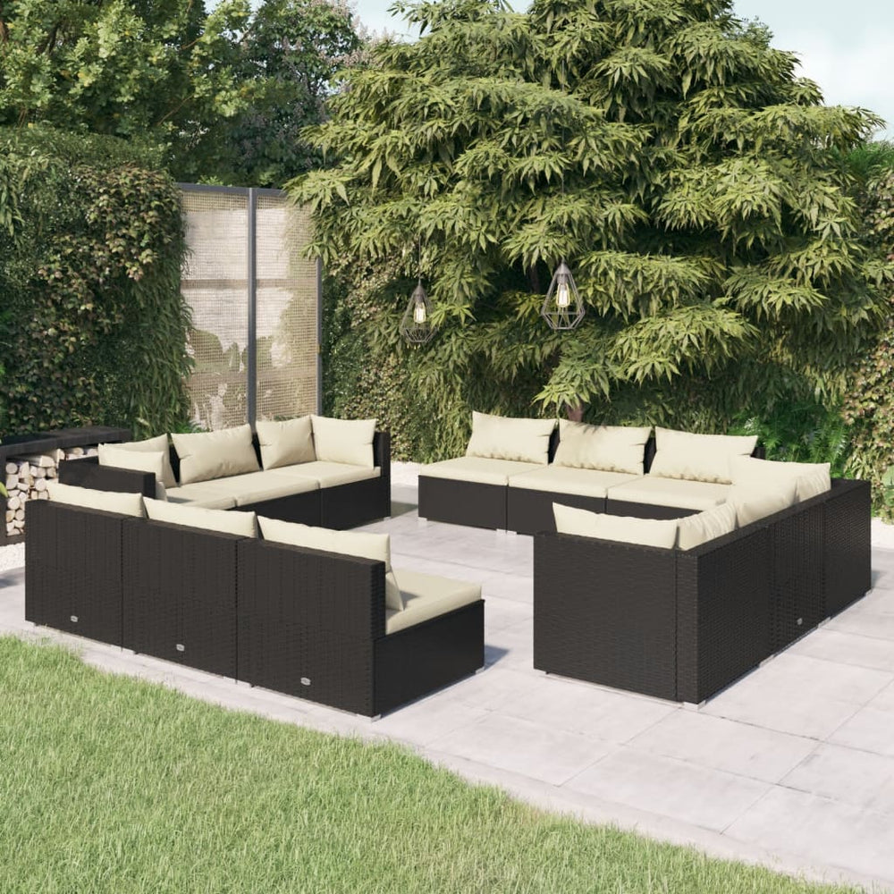 vidaXL Salon de jardin 12 pcs avec coussins résine tressée Noir