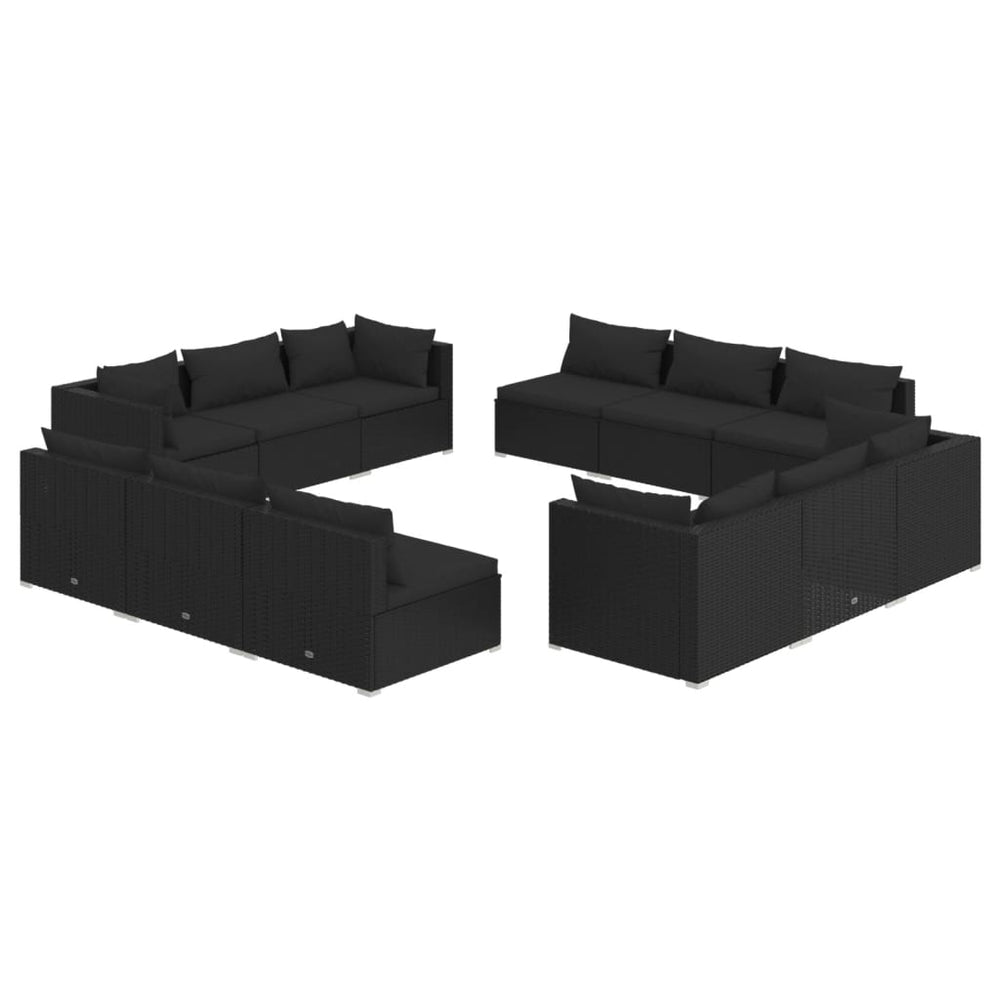vidaXL Salon de jardin 12 pcs avec coussins résine tressée Noir