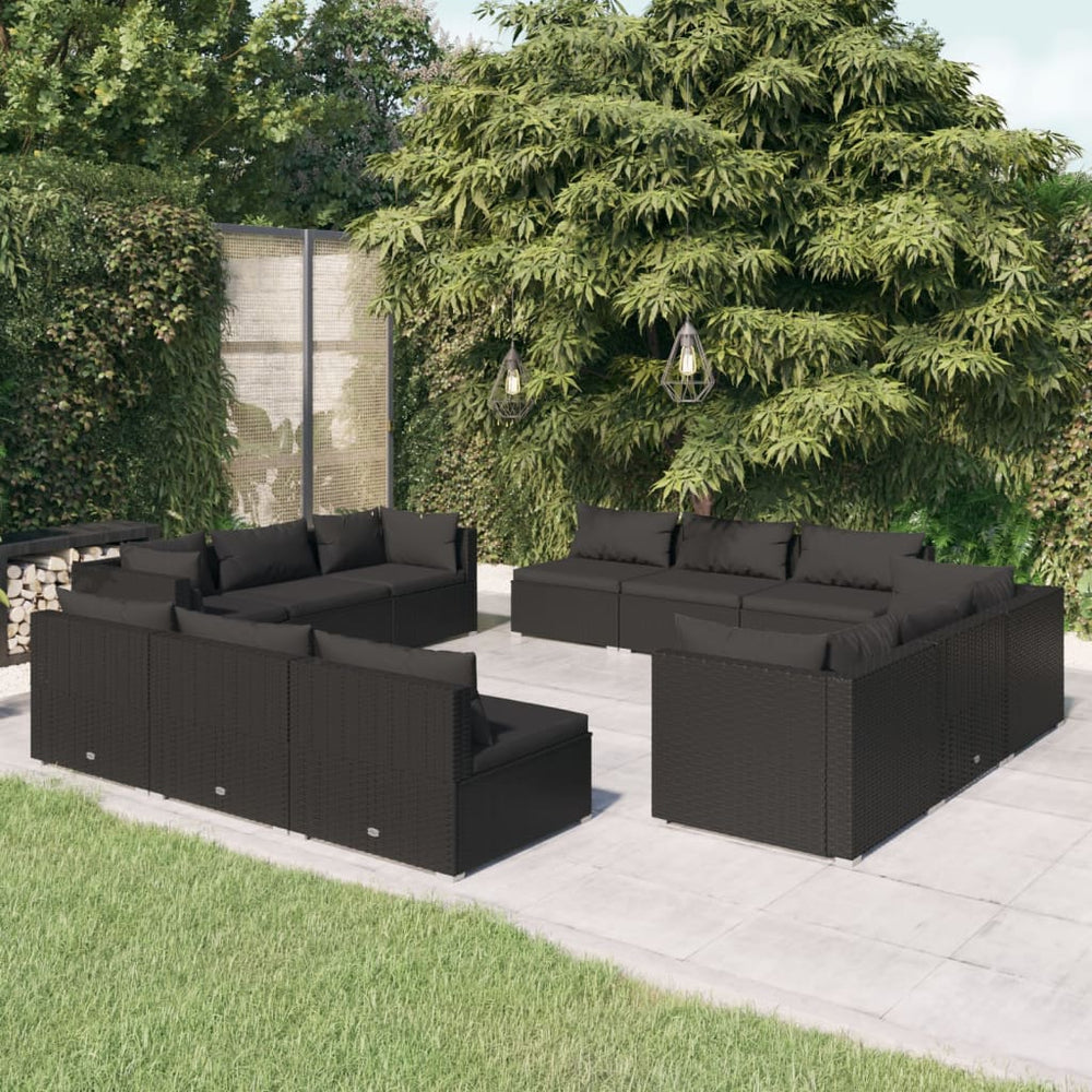 vidaXL Salon de jardin 12 pcs avec coussins résine tressée Noir