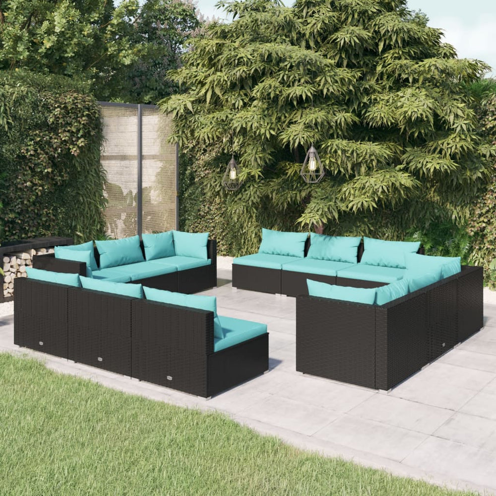 vidaXL Salon de jardin 12 pcs avec coussins résine tressée Noir