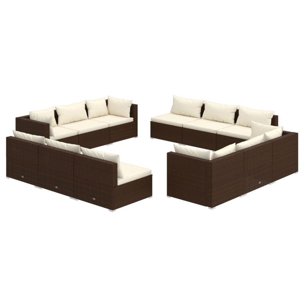 vidaXL Salon de jardin 12 pcs avec coussins résine tressée marron