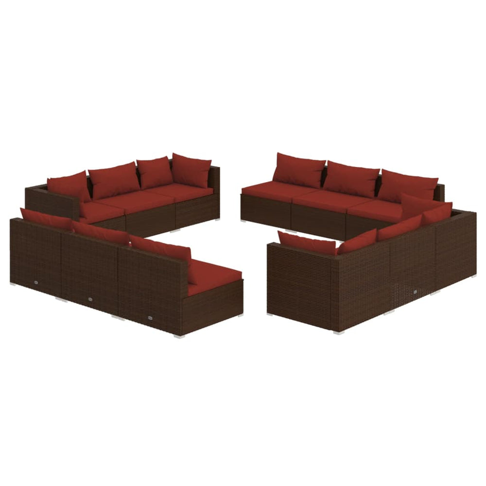vidaXL Salon de jardin 12 pcs avec coussins résine tressée marron