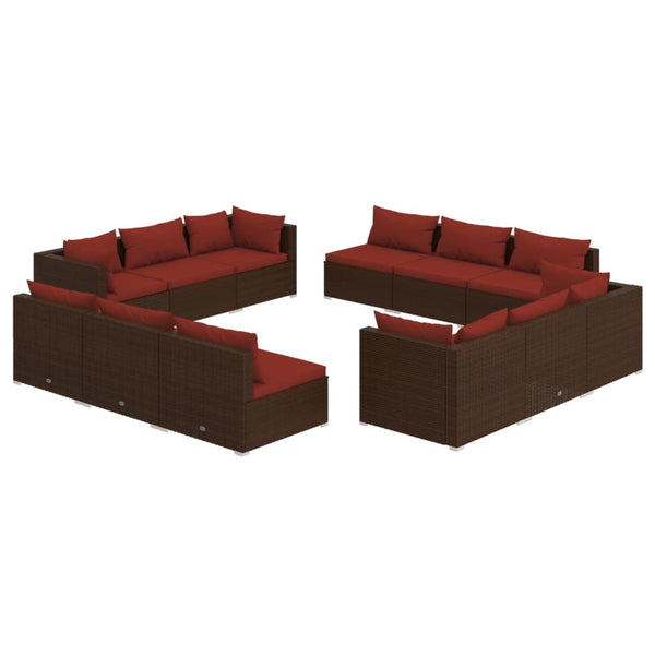 12-tlg. Garten-Lounge-Set mit Kissen Poly Rattan Braun