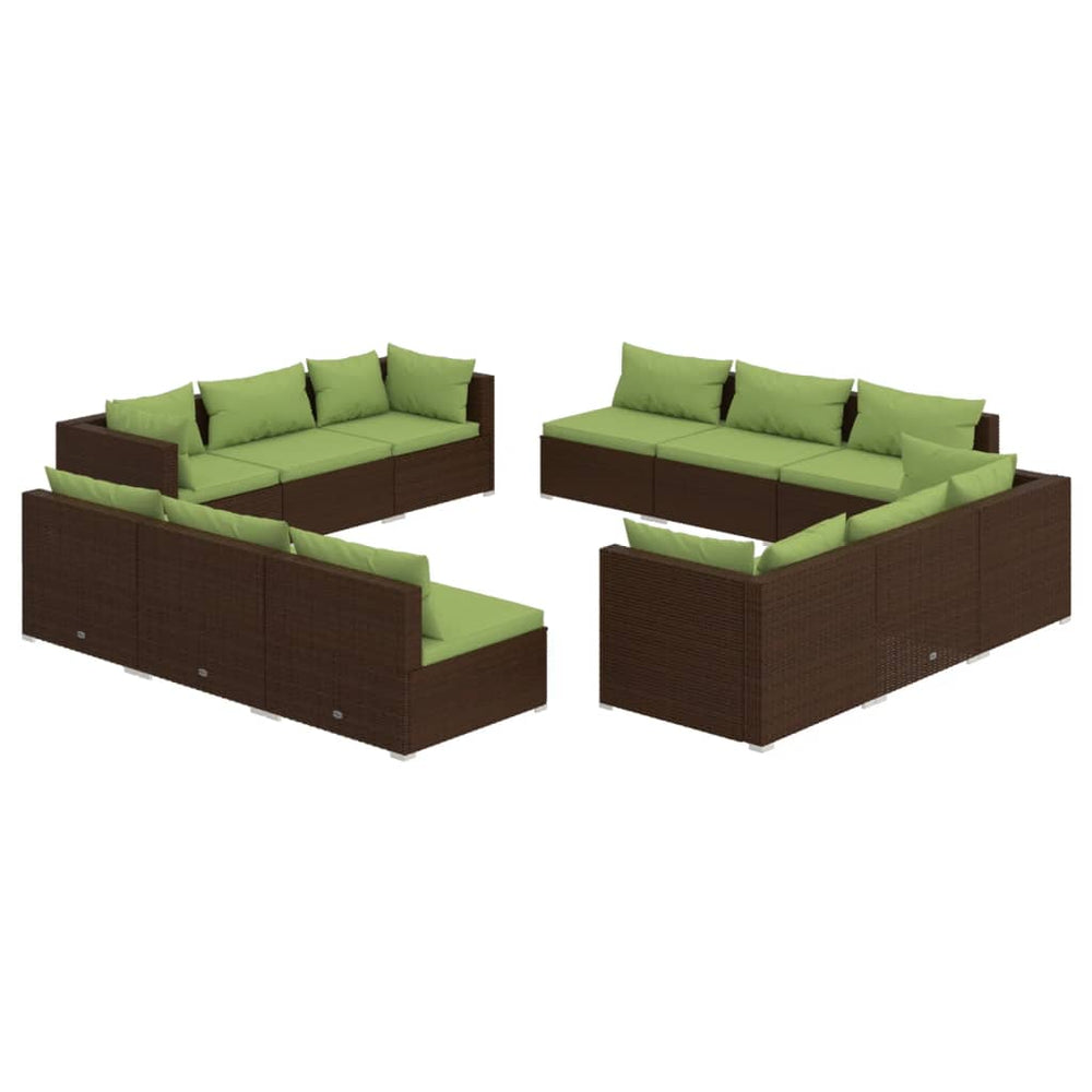 vidaXL Salon de jardin 12 pcs avec coussins résine tressée marron