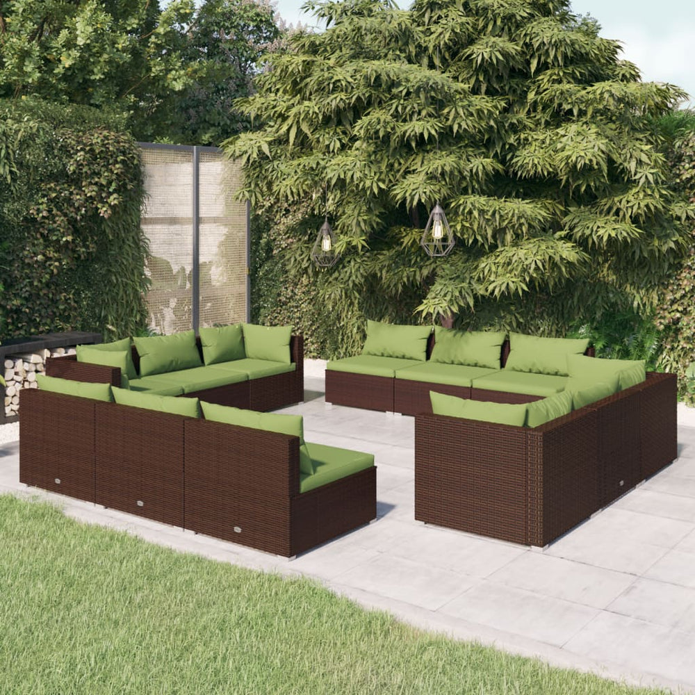 vidaXL Salon de jardin 12 pcs avec coussins résine tressée marron