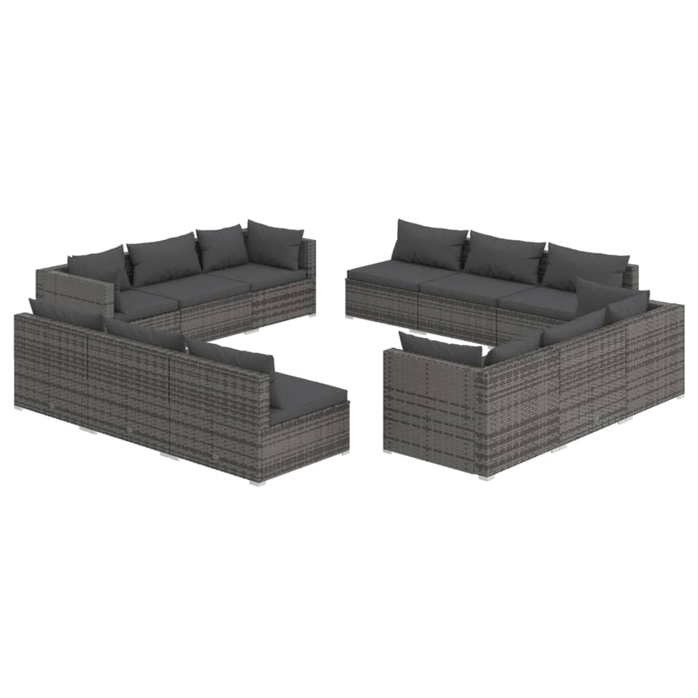 vidaXL Salon de jardin 12 pièces avec coussins en résine tressée gris