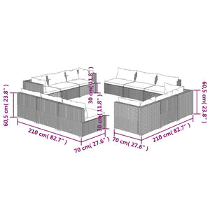 12-tlg. Garten-Lounge-Set mit Kissen Poly Rattan Grau