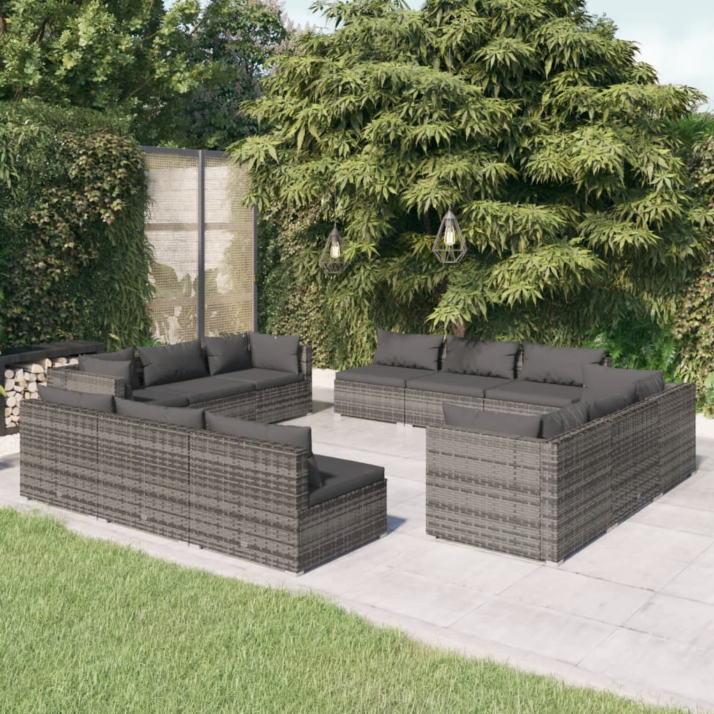 12-tlg. Garten-Lounge-Set mit Kissen Poly Rattan Grau