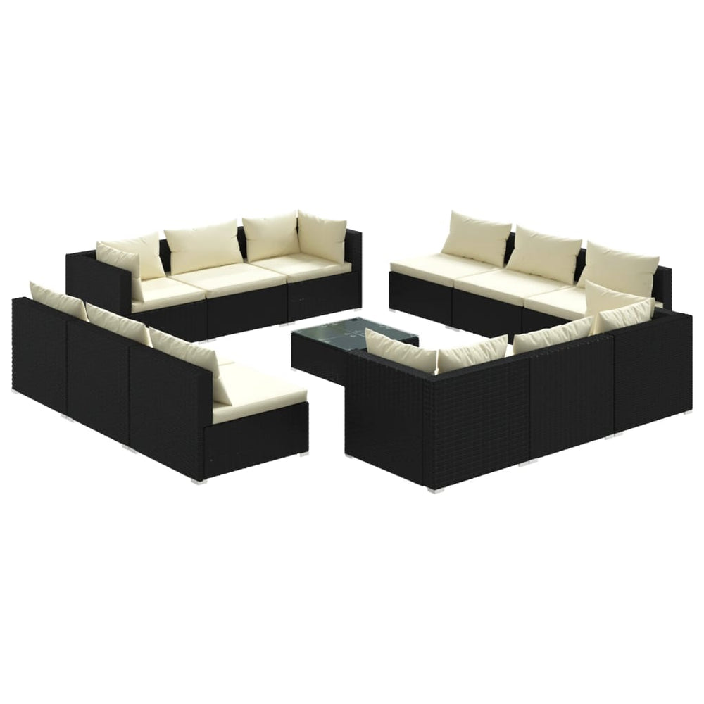 vidaXL Salon de jardin 13 pcs avec coussins résine tressée noir