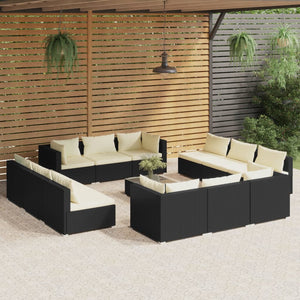 13-tlg. Garten-Lounge-Set mit Kissen Poly Rattan Schwarz