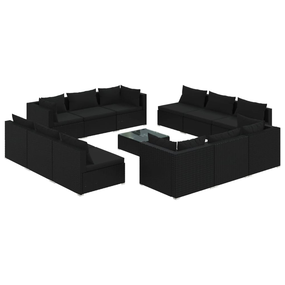 vidaXL Salon de jardin 13 pcs avec coussins résine tressée noir