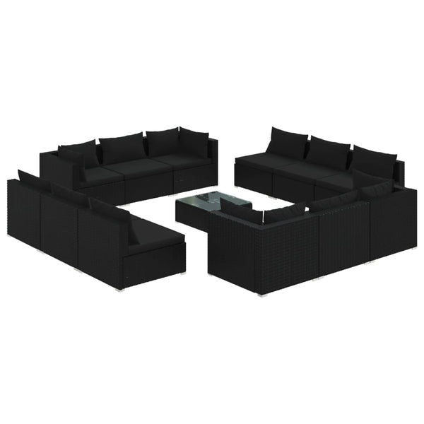 13-tlg. Garten-Lounge-Set mit Kissen Poly Rattan Schwarz