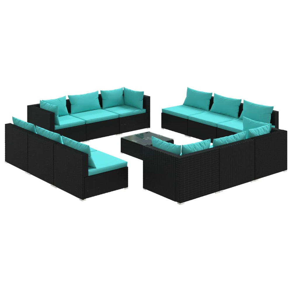 vidaXL Salon de jardin 13 pcs avec coussins résine tressée noir